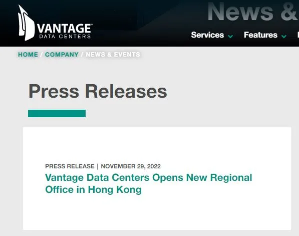 Vantage Data Centers opens a regional office in Hong Kong,expanding its footpirnt to APAC Region