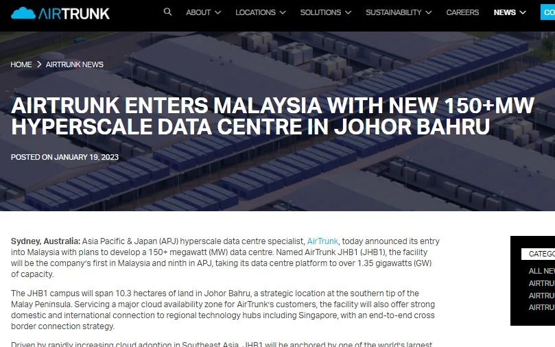 AirTrunk enters Malaysia with new hyperscale data centre