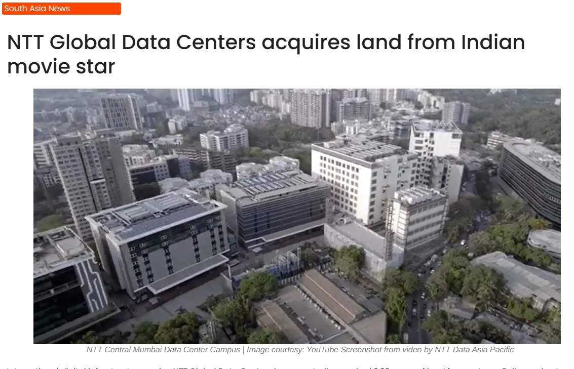 NTT Global Data Centers acquires land from Indian movie star