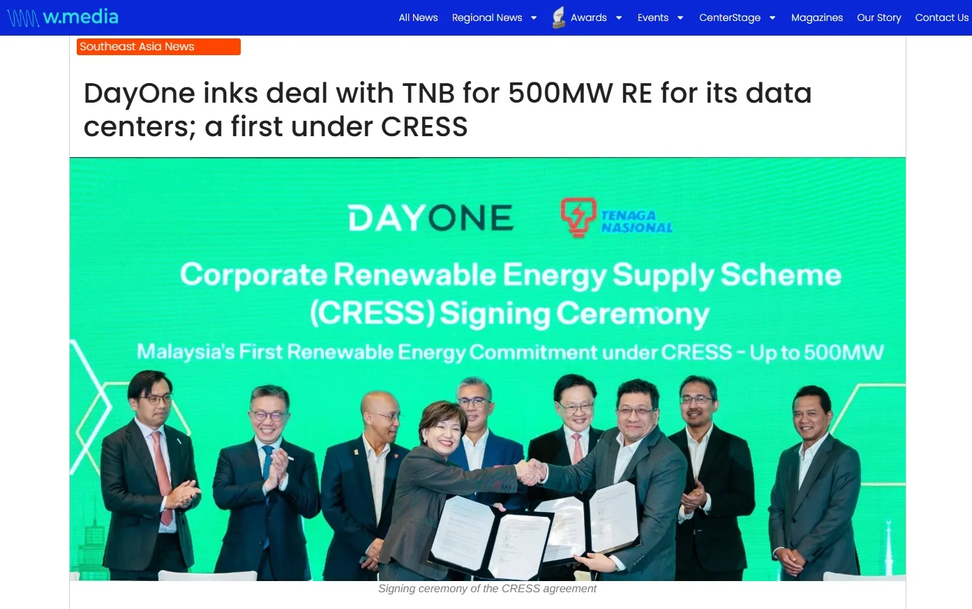 DayOne inks deal with TNB for 500MW RE for its data centers; a first under CRESS