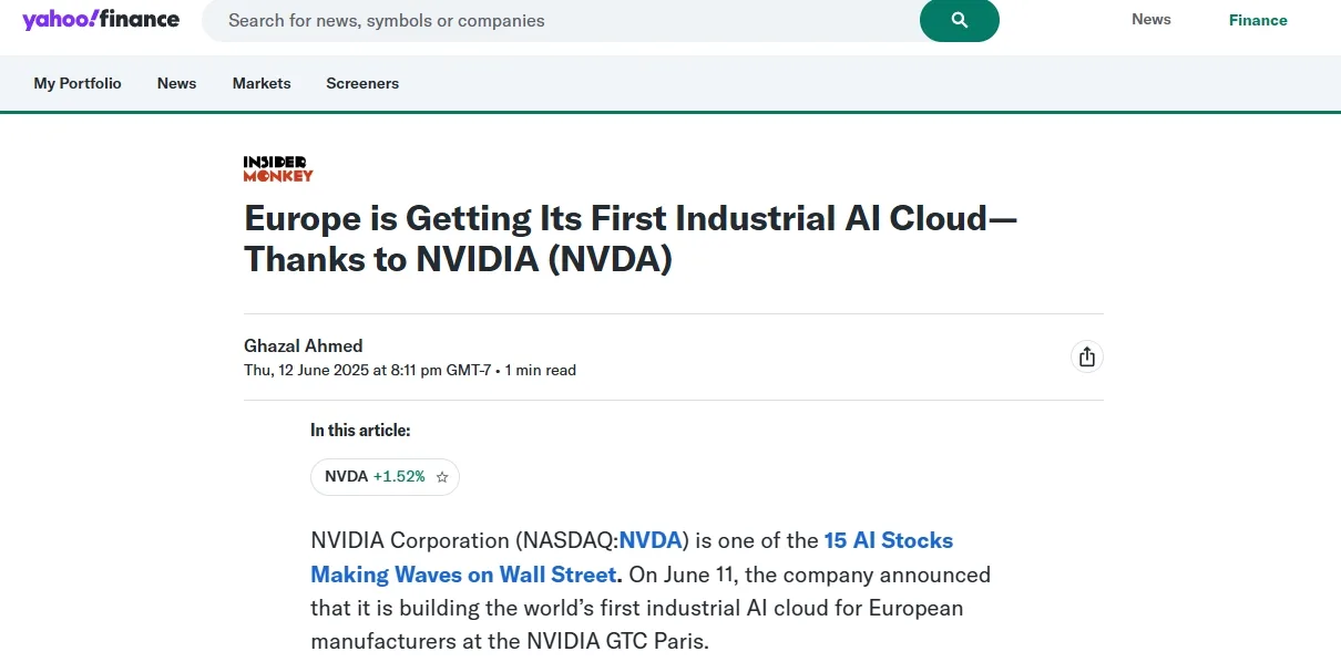 Europe is Getting Its First Industrial AI Cloud—Thanks to NVIDIA (NVDA)