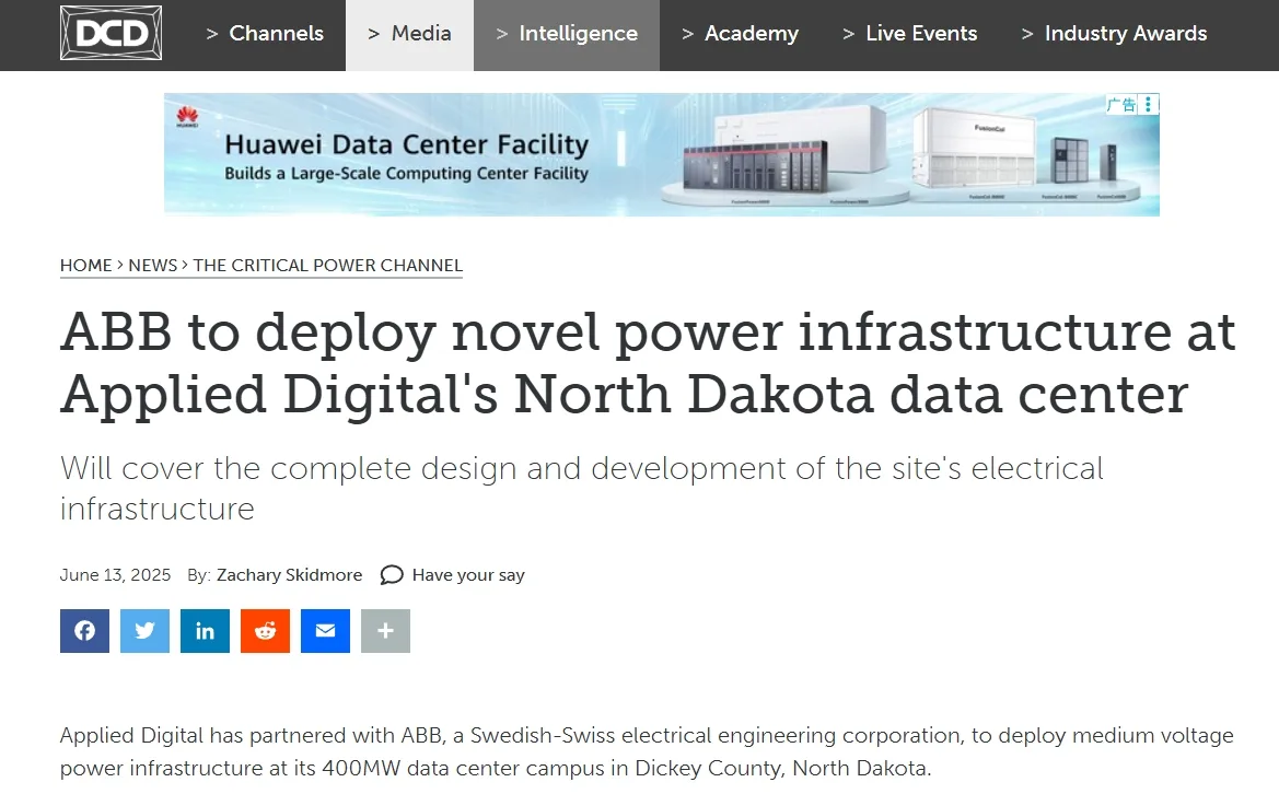 ABB to deploy novel power infrastructure at Applied Digital's North Dakota data center