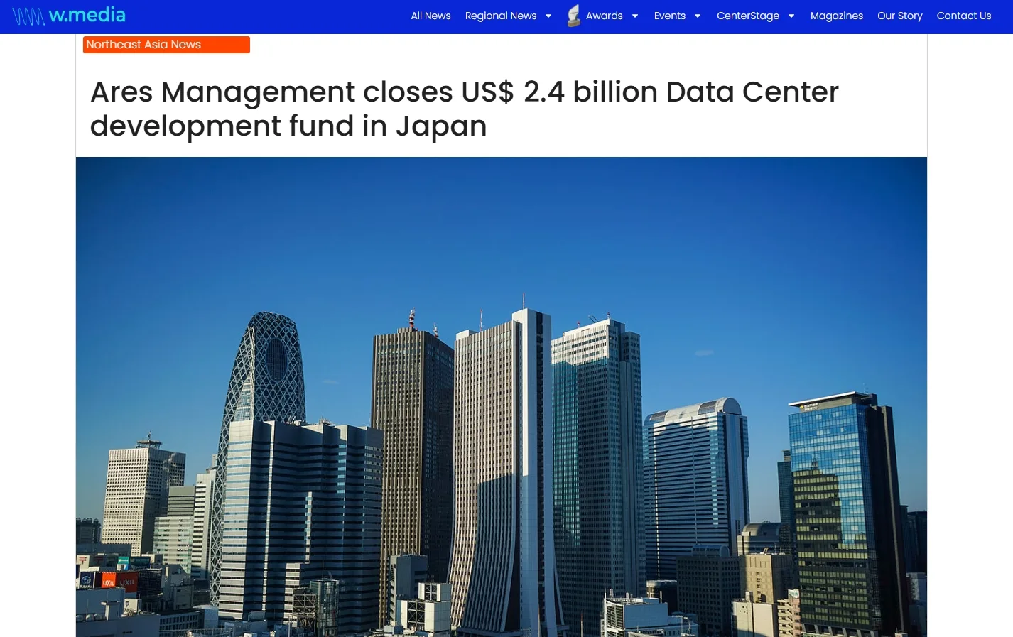 Ares Management closes US$ 2.4 billion Data Center development fund in Japan