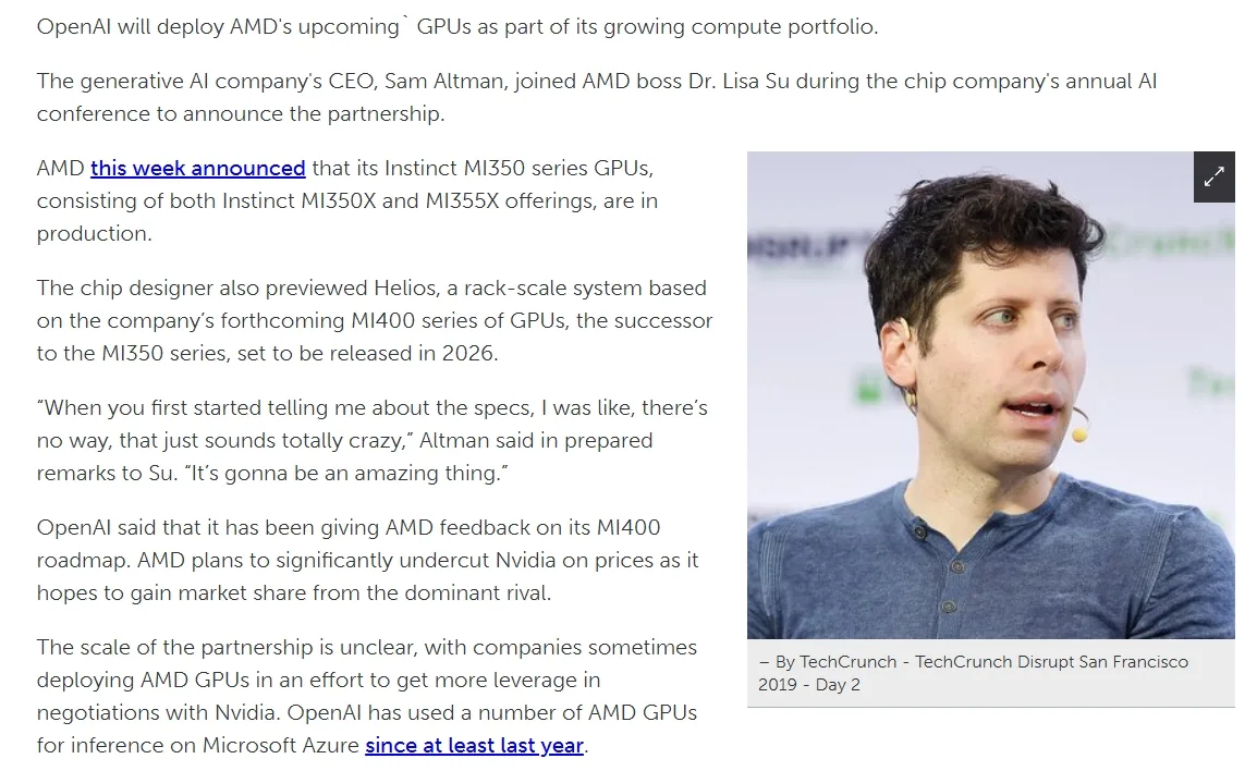 Sam Altman says OpenAI will use AMD's latest GPUs