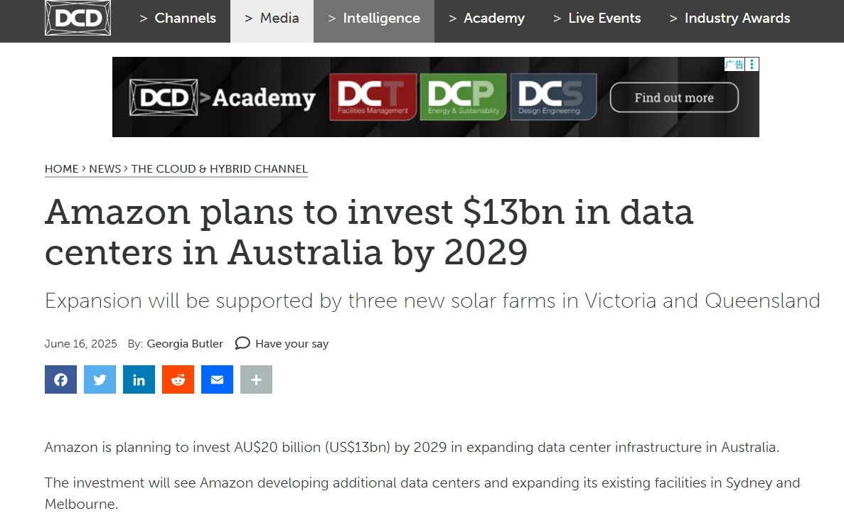 Amazon plans to invest $13bn in data centers in Australia by 2029