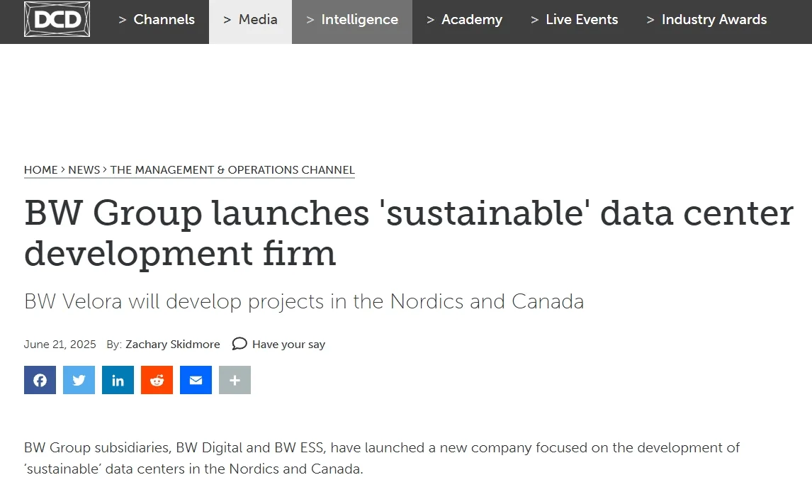 BW Group launches 'sustainable' data center development firm