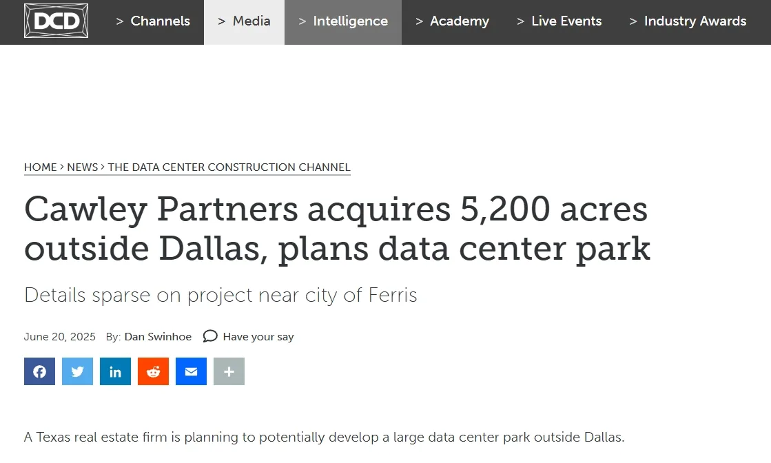 Cawley Partners acquires 5,200 acres outside Dallas, plans data center park