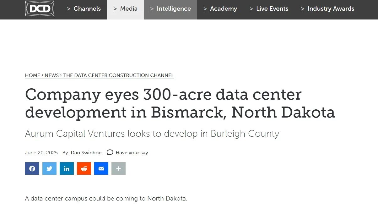 Company eyes 300-acre data center development in Bismarck, North Dakota