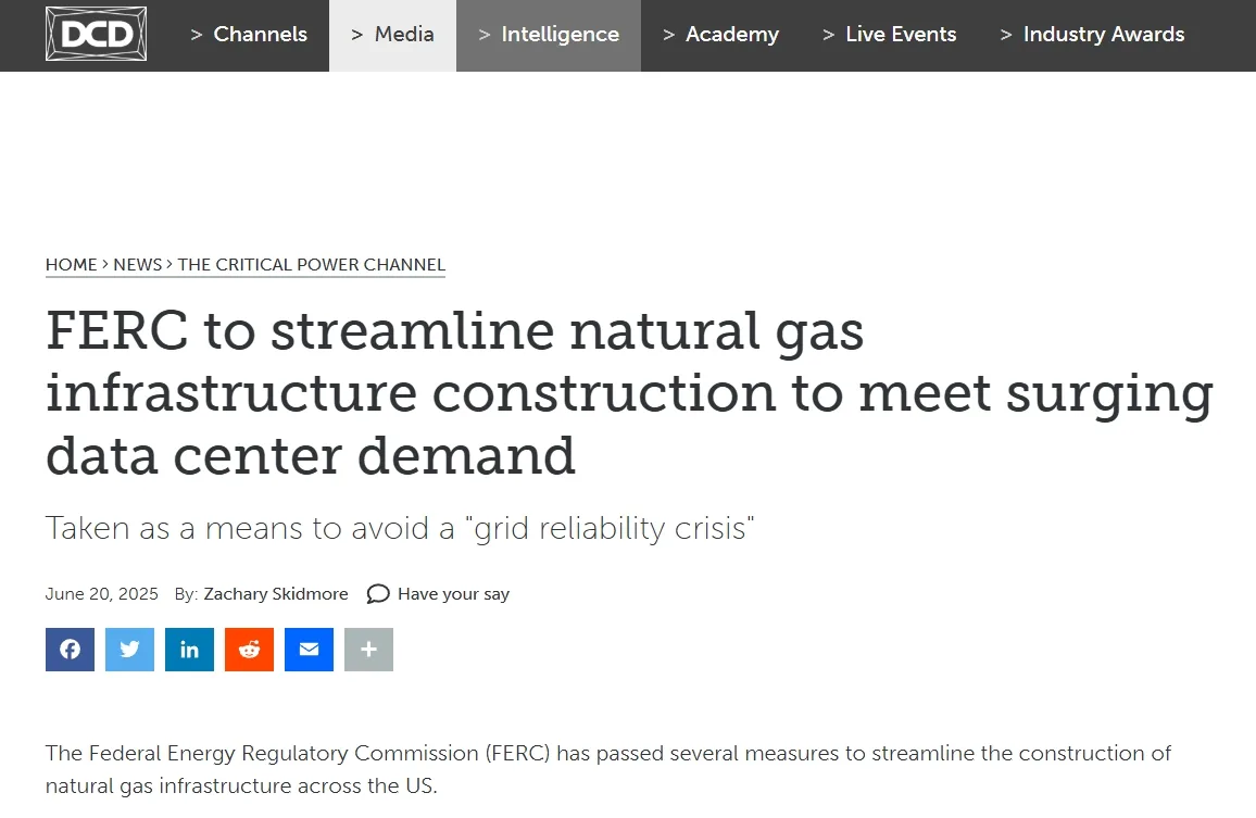 FERC to streamline natural gas infrastructure construction to meet surging data center demand
