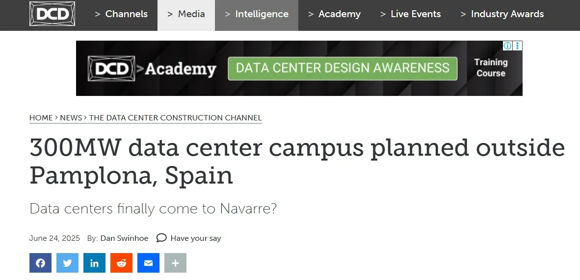 300MW data center campus planned outside Pamplona, Spain