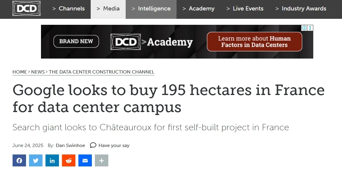 Google looks to buy 195 hectares in France for data center campus