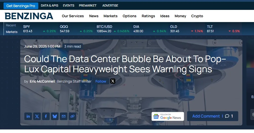 Could The Data Center Bubble Be About To Pop--Lux Capital Heavyweight Sees Warning Signs