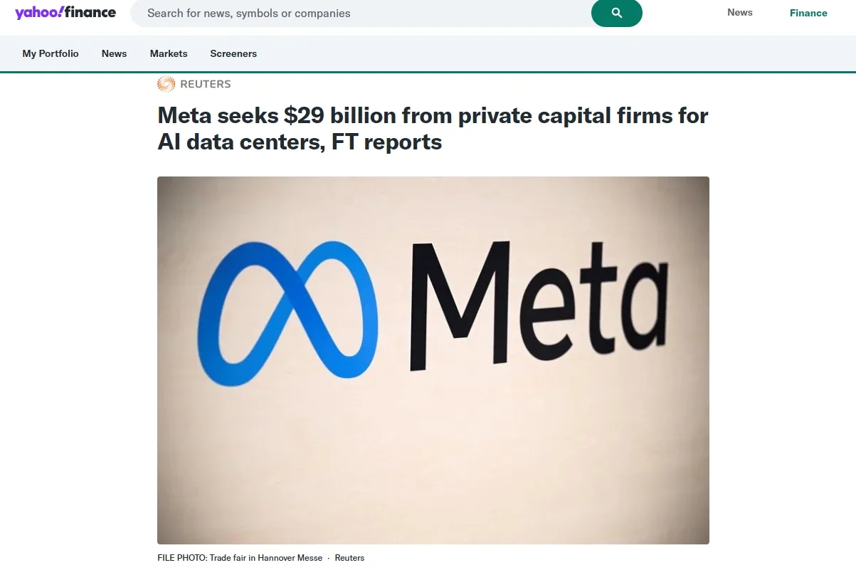 Meta seeks $29 billion from private capital firms for AI data centers, FT reports