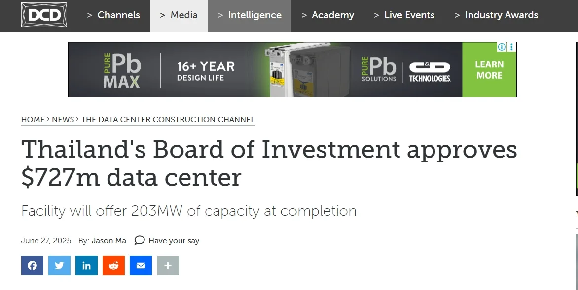 Thailand's Board of Investment approves $727m data center