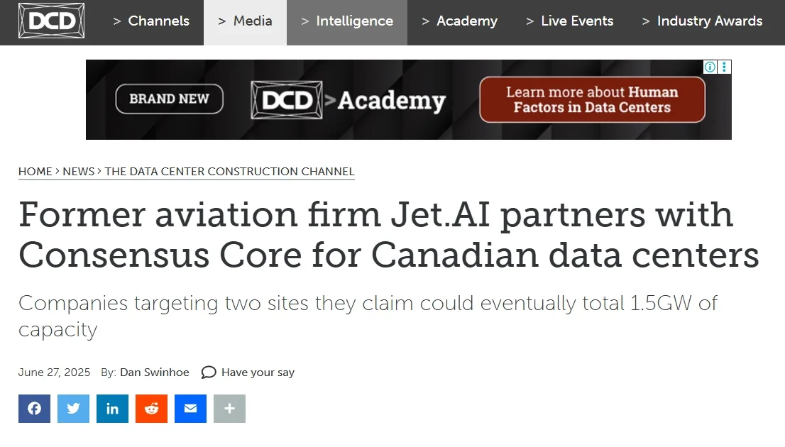 Former aviation firm Jet.AI partners with Consensus Core for Canadian data centers