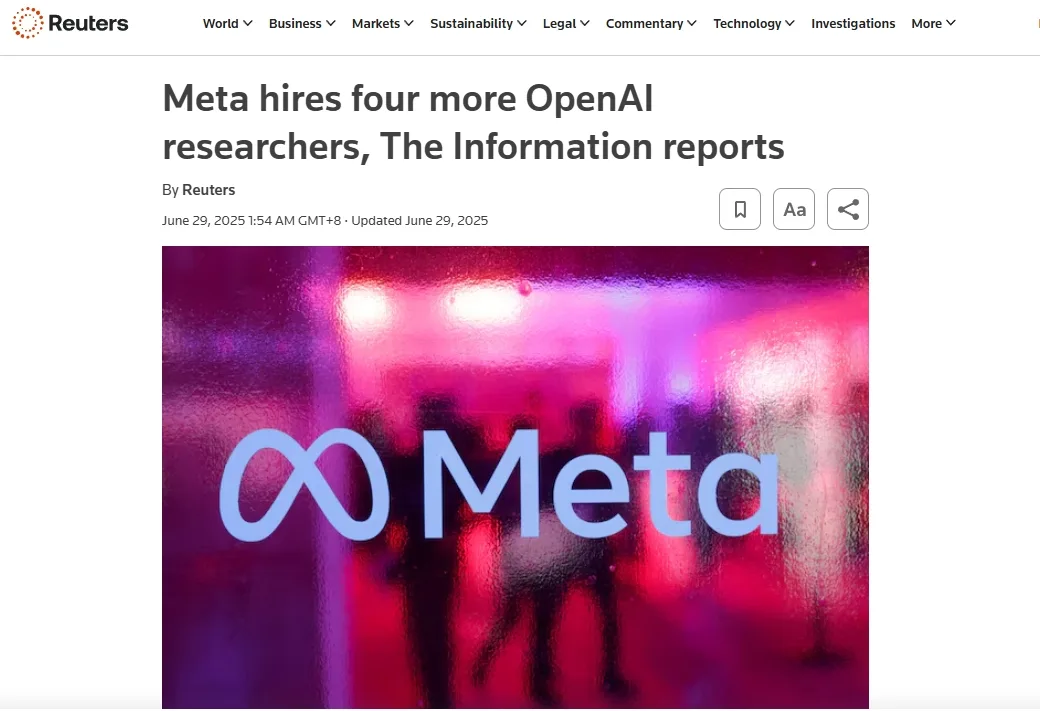 Meta hires four more OpenAI researchers, The Information reports