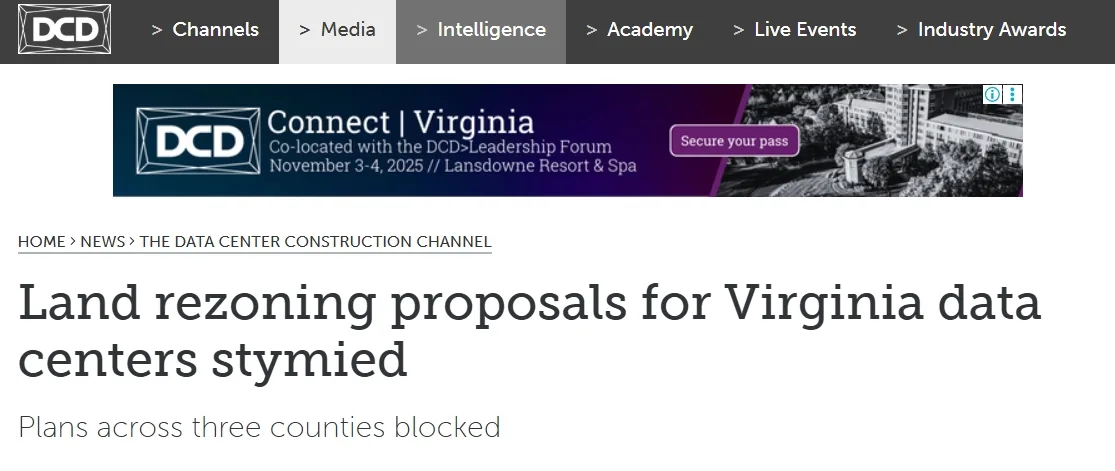 Land rezoning proposals for Virginia data centers stymied