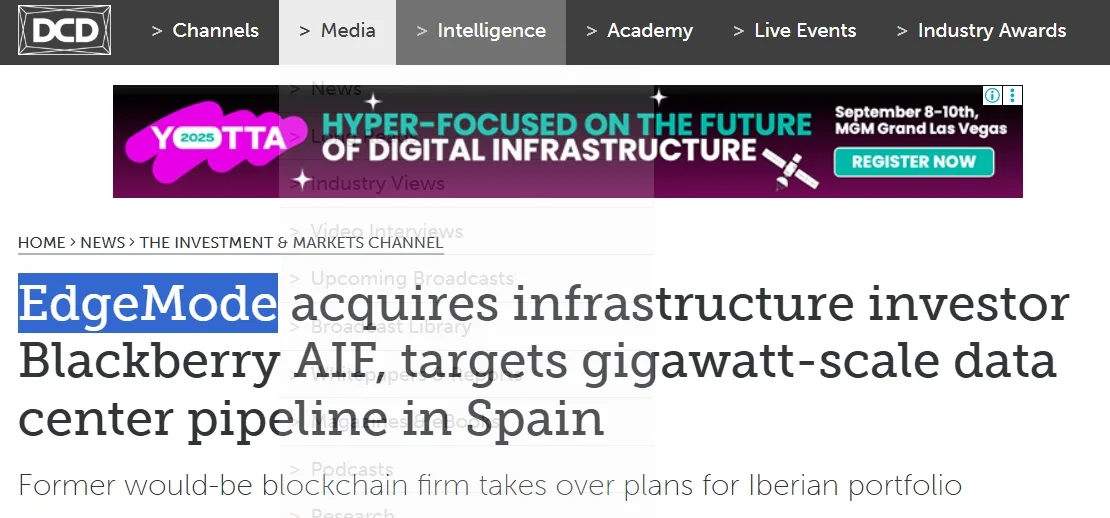 EdgeMode acquires infrastructure investor Blackberry AIF, targets gigawatt-scale data center pipeline in Spain