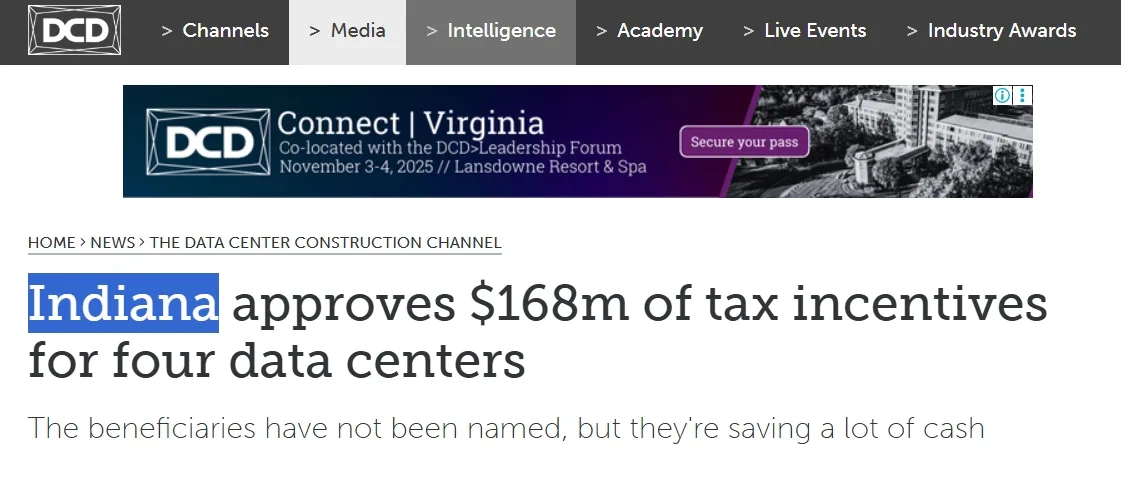 Indiana approves $168m of tax incentives for four data centers