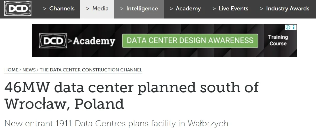 46MW data center planned south of Wrocław, Poland