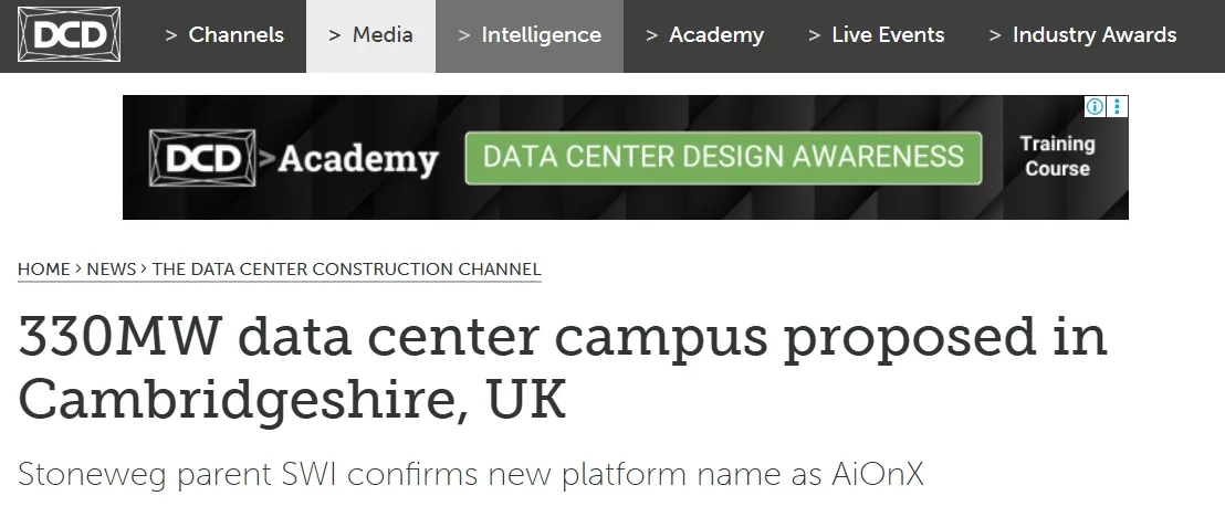 330MW data center campus proposed in Cambridgeshire, UK