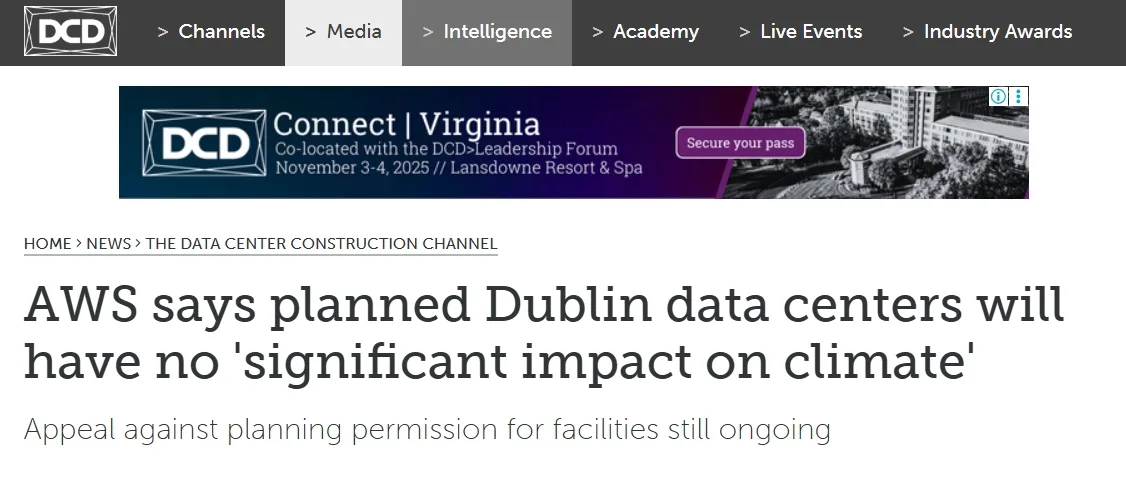 AWS says planned Dublin data centers will have no 'significant impact on climate'