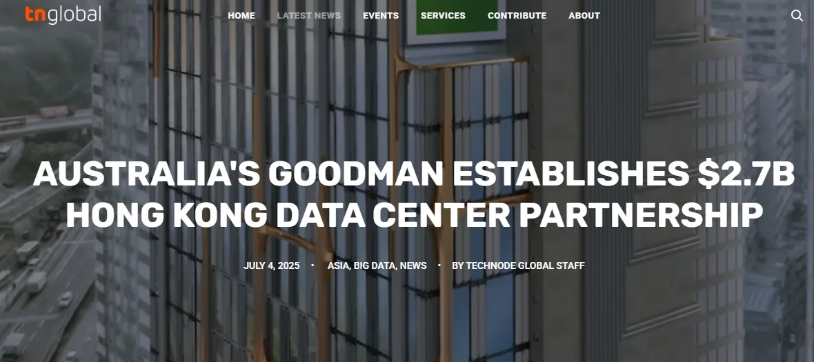Australia's Goodman establishes $2.7B Hong Kong data center partnership