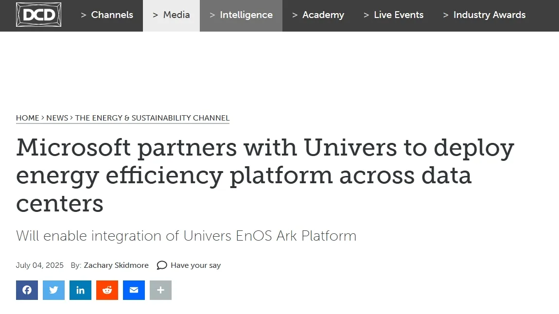 Microsoft partners with Univers to deploy energy efficiency platform across data centers