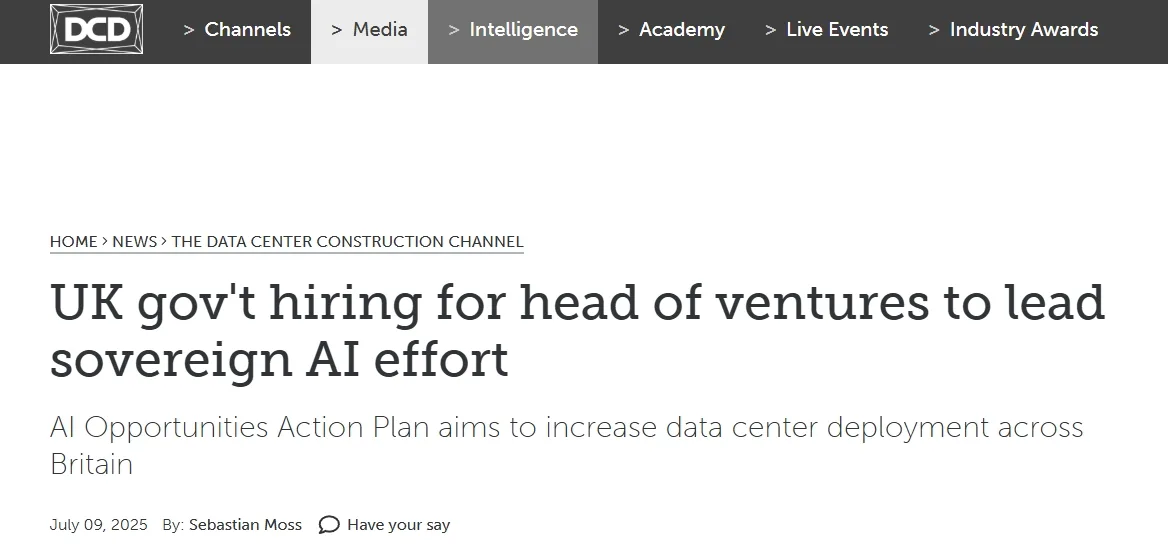 UK gov't hiring for head of ventures to lead sovereign AI effort