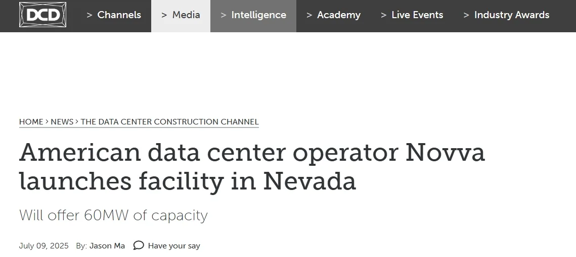 American data center operator Novva launches facility in Nevada