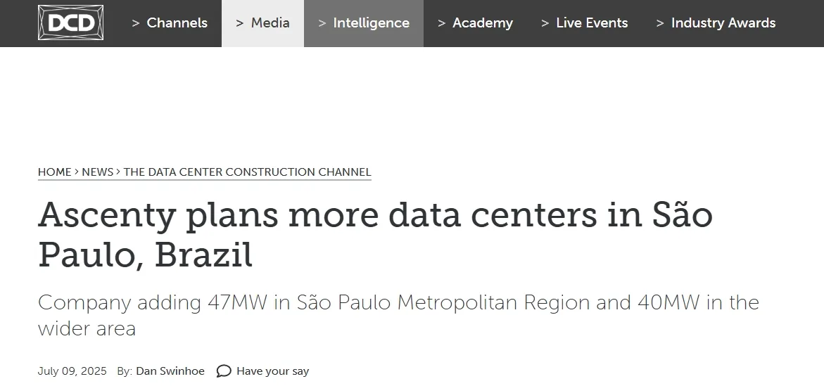 Ascenty plans more data centers in São Paulo, Brazil