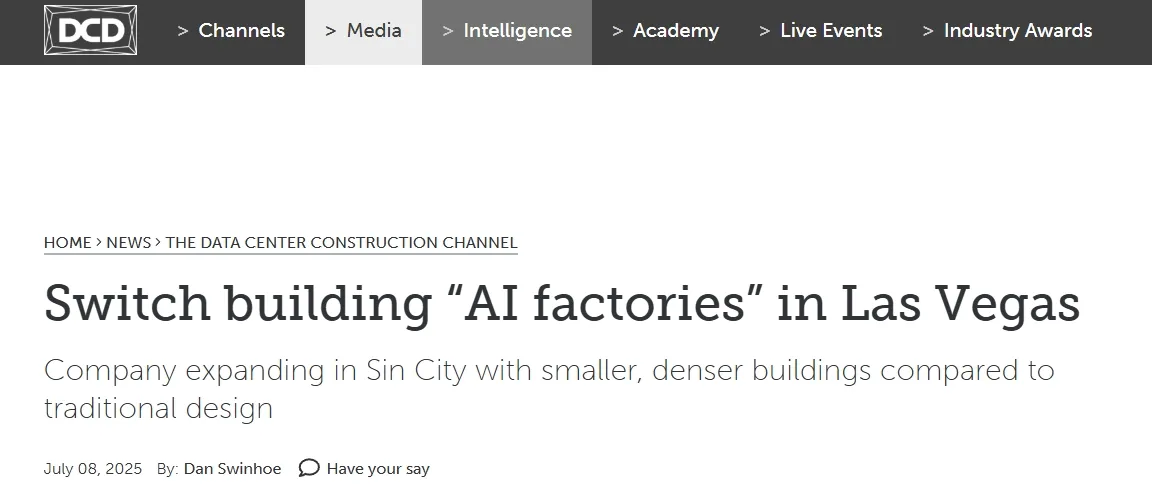 Switch building “AI factories” in Las Vegas