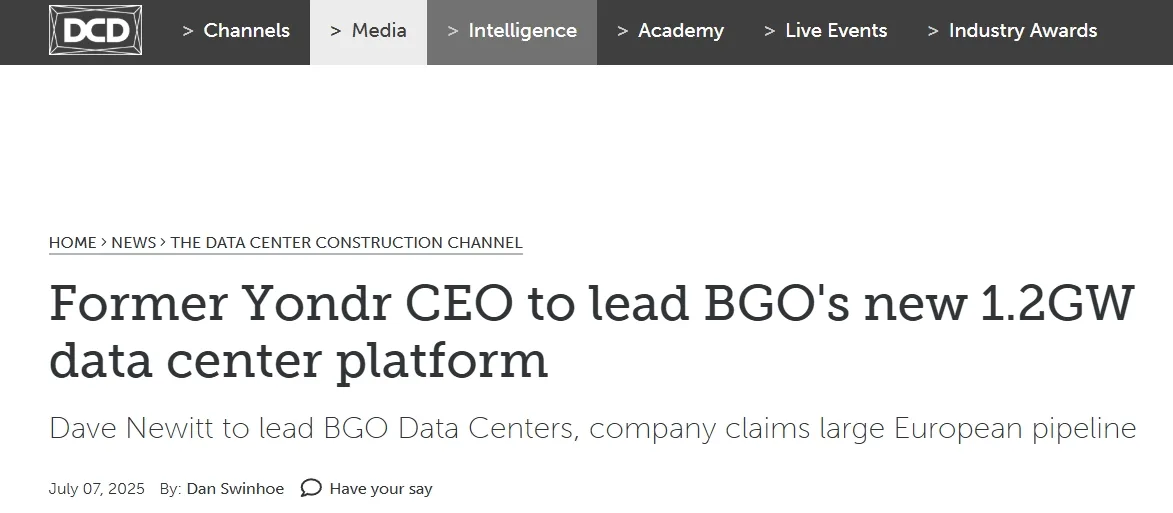 Former Yondr CEO to lead BGO's new 1.2GW data center platform