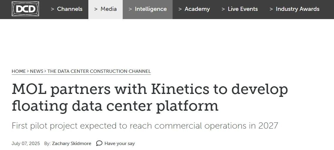 MOL partners with Kinetics to develop floating data center platform
