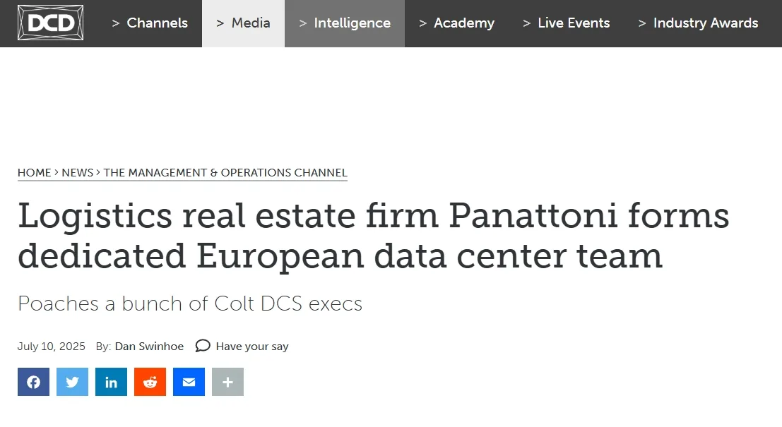 Logistics real estate firm Panattoni forms dedicated European data center team