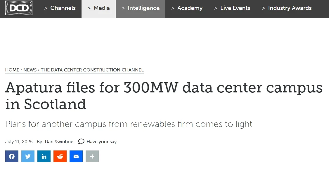 Apatura files for 300MW data center campus in Scotland