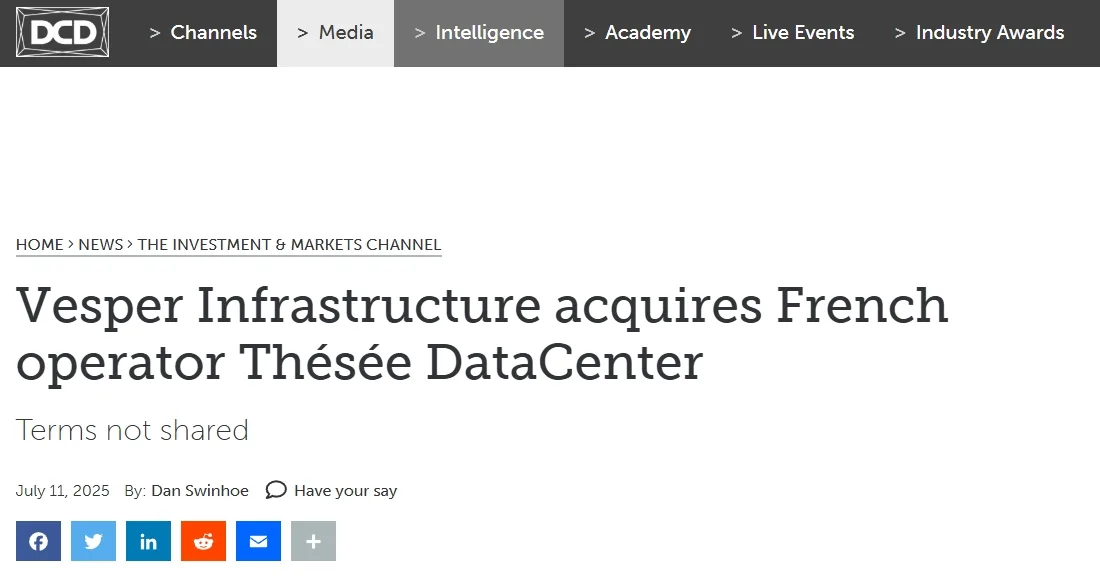 Vesper Infrastructure acquires French operator Thésée DataCenter