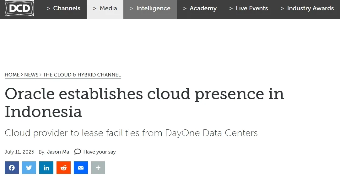 Oracle establishes cloud presence in Indonesia
