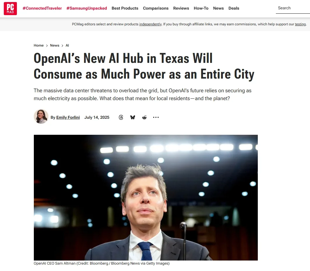 OpenAI’s New AI Hub in Texas Will Consume as Much Power as an Entire City