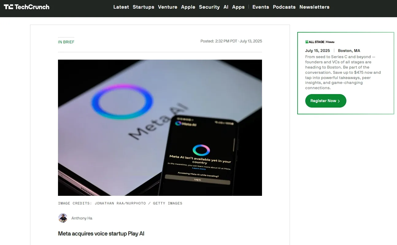 Meta acquires voice startup Play AI