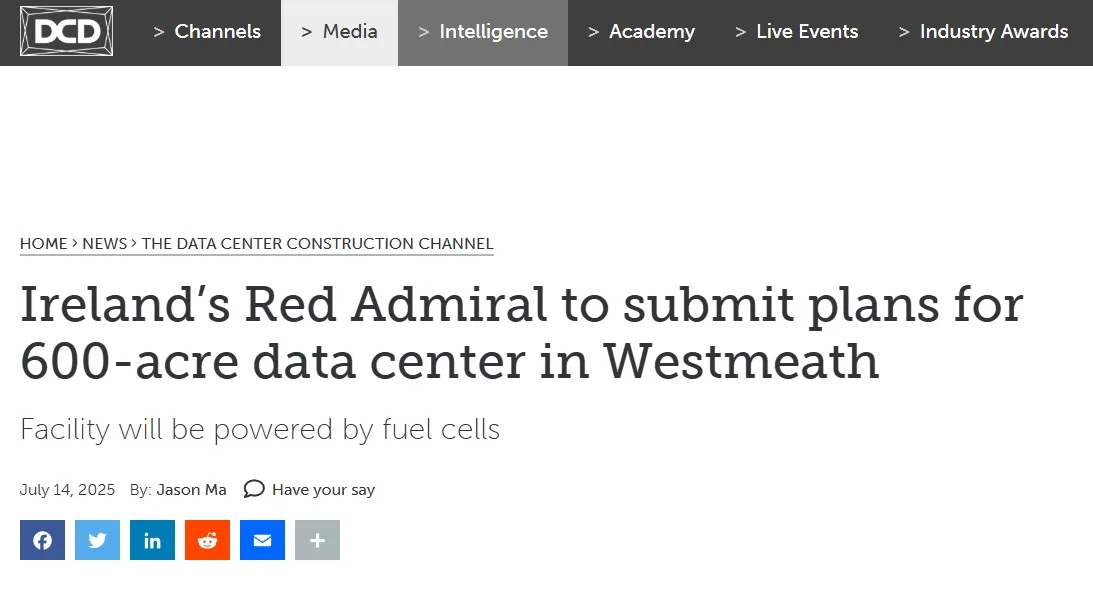 Ireland’s Red Admiral to submit plans for 600-acre data center in Westmeath