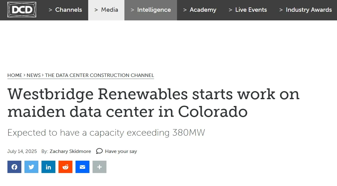 Westbridge Renewables starts work on maiden data center in Colorado