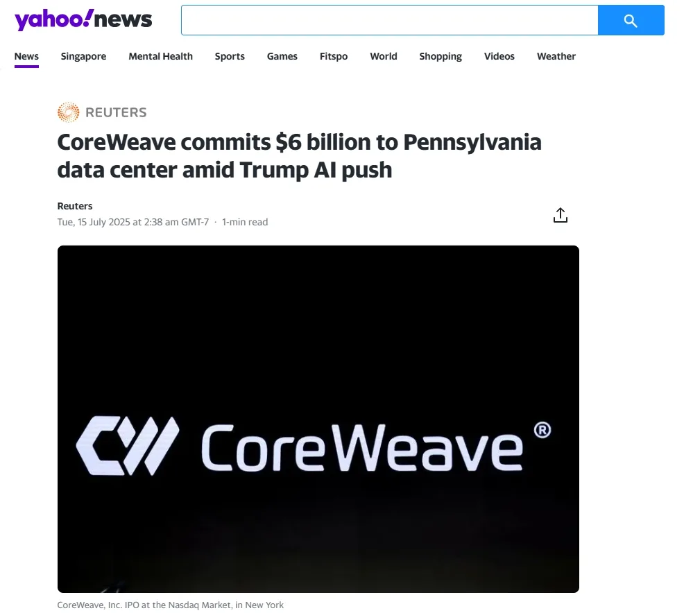 CoreWeave commits $6 billion to Pennsylvania data center amid Trump AI push
