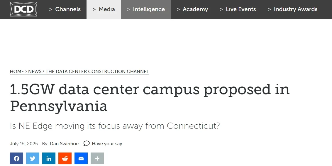 1.5GW data center campus proposed in Pennsylvania