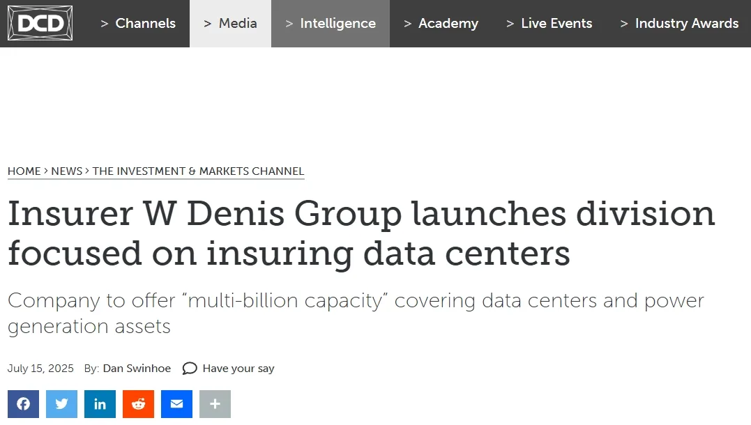 Insurer W Denis Group launches division focused on insuring data centers