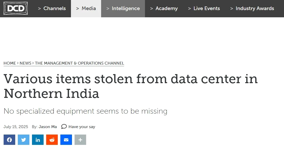 Various items stolen from data center in Northern India