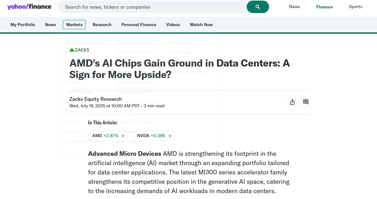 AMD's AI Chips Gain Ground in Data Centers: A Sign for More Upside?