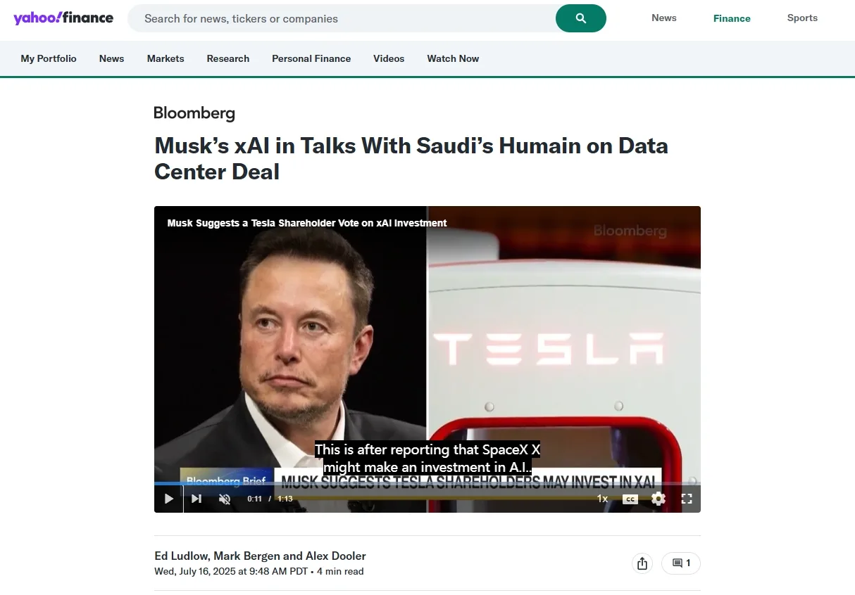 Musk’s xAI in Talks With Saudi’s Humain on Data Center Deal