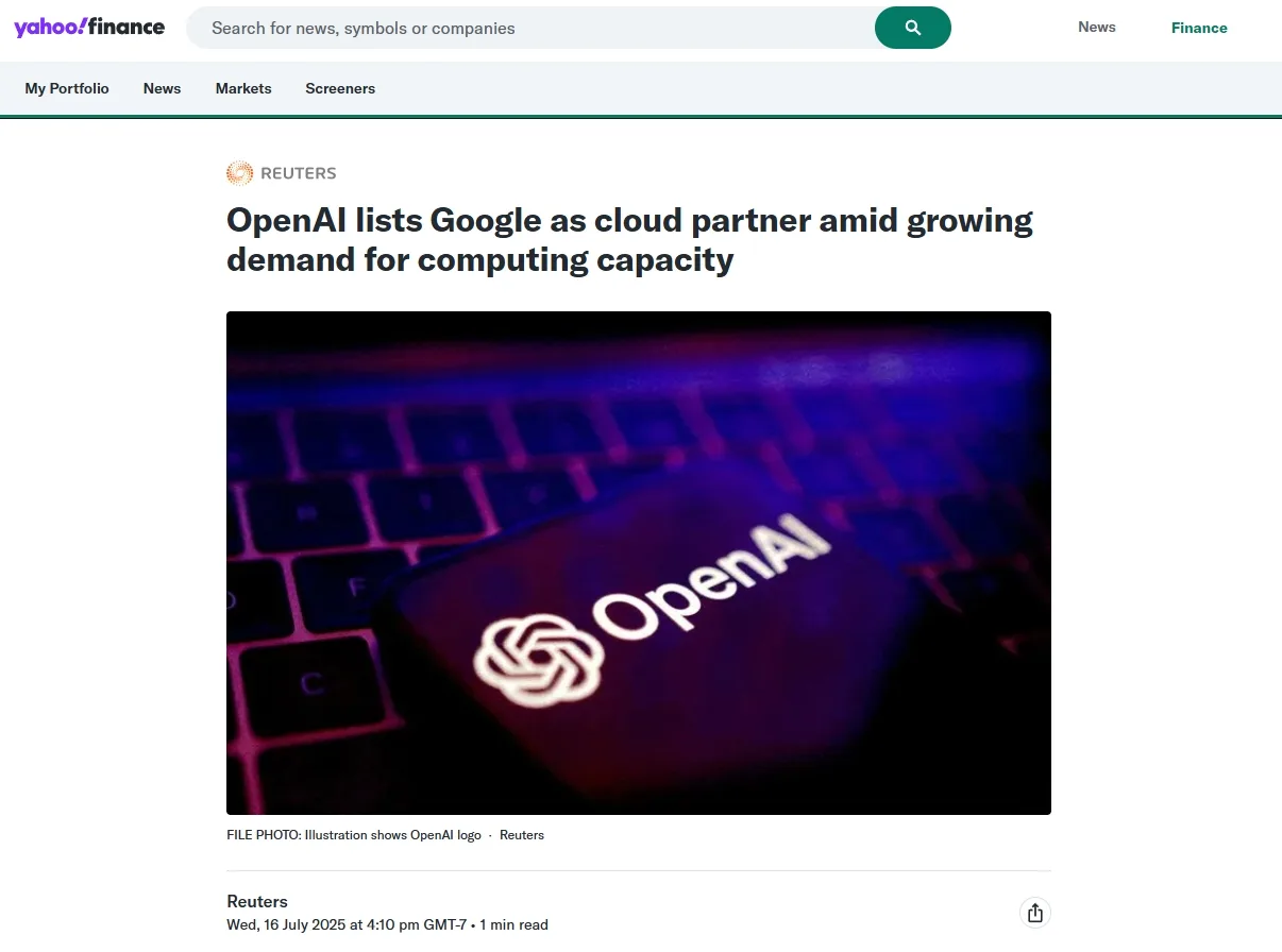 OpenAI lists Google as cloud partner amid growing demand for computing capacity