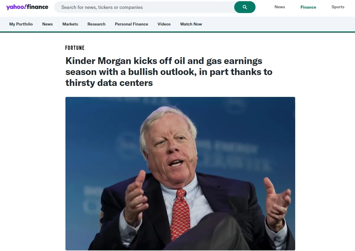 Kinder Morgan kicks off oil and gas earnings season with a bullish outlook, in part thanks to thirsty data centers